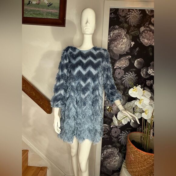 Anthropologie Hutch Blue Chevron Mini Dress/ size S - Picture 5 of 9
